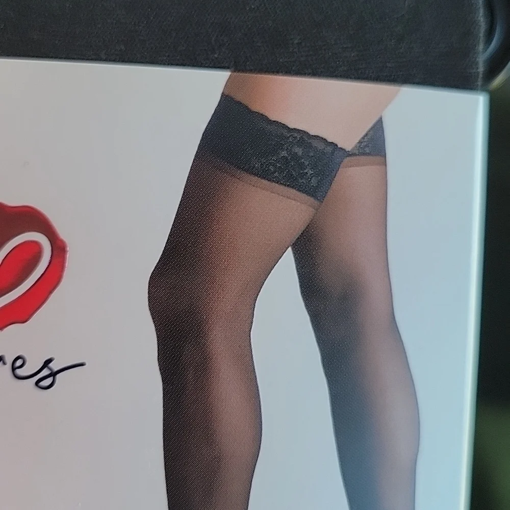 Secret Treasures 2 Pair Pack - Black Lace Top Sheer Thigh High Plus